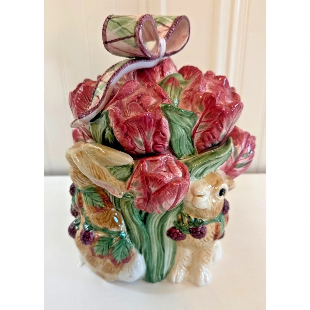 Vintage Fitz And Floyd Blackberry Rabbit Cookie Jar With Lid Easter Bunny‎ Box